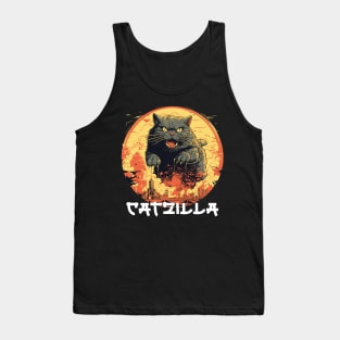 Catzilla Japanese Sunset Funny Cat Parody Vintage Catzilla Tank Top